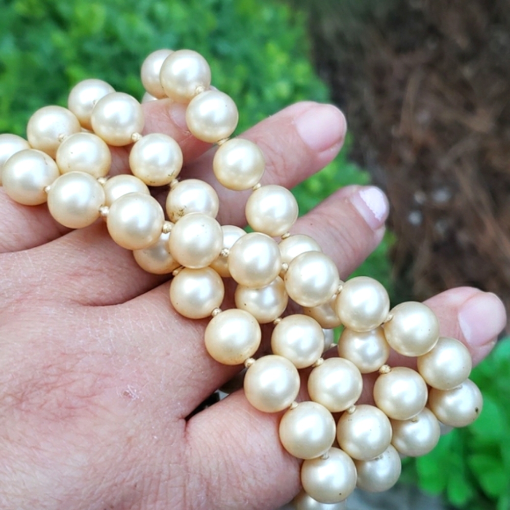 Gorgeous Vintage Marvella Pave Set Rhinestone Cream Pearl Long Sautoir Necklace - Picture 6 of 11